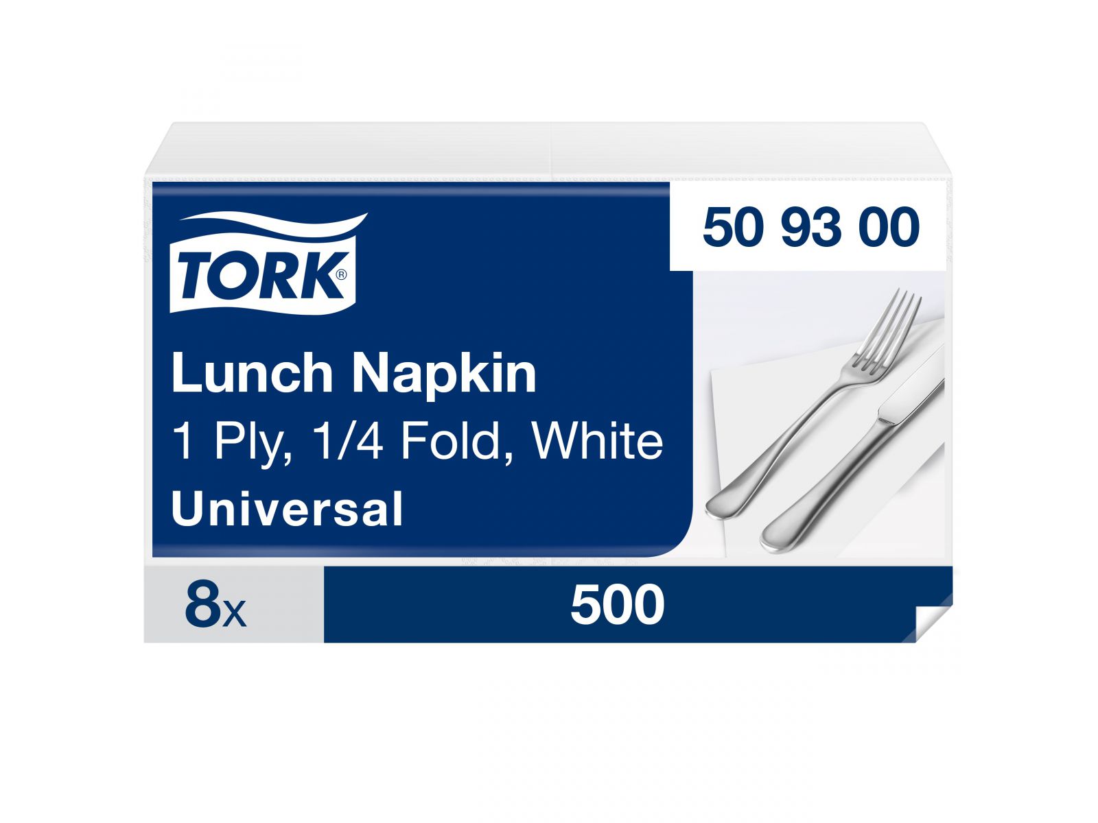 Serwetki Tork 33x33 509300 Biała Lunchowa Karton 4000 serwetek (8 x 500) Składana 1/4